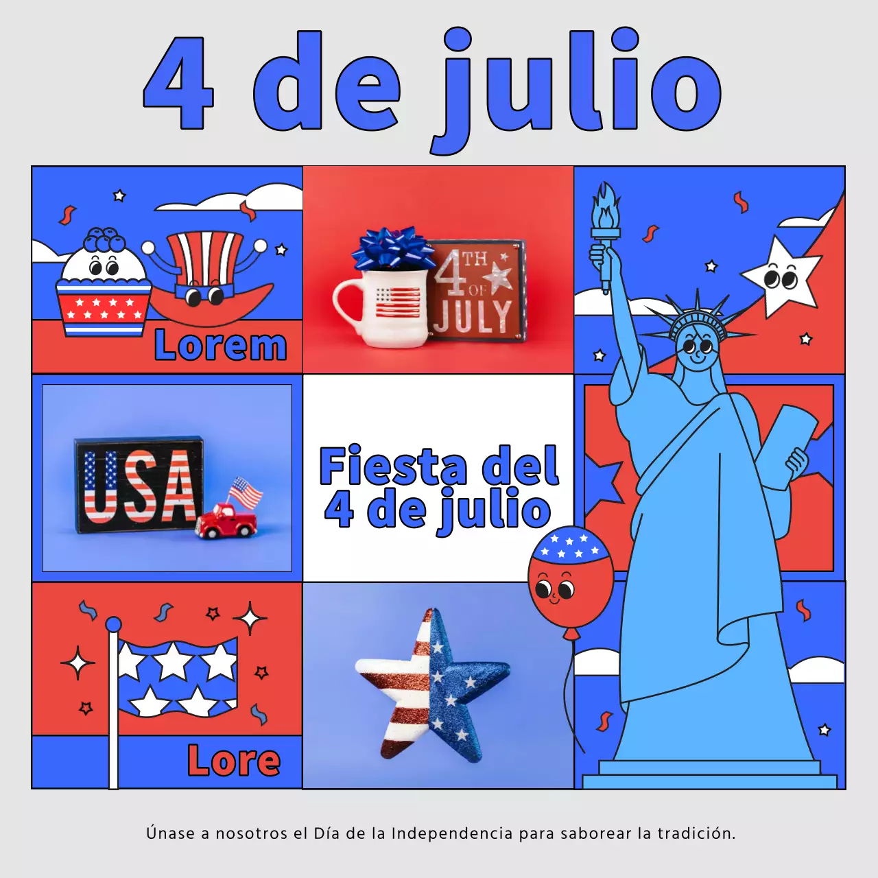 Un bonito anuncio rojo y azul del Día de la Independencia de Estados Unidos