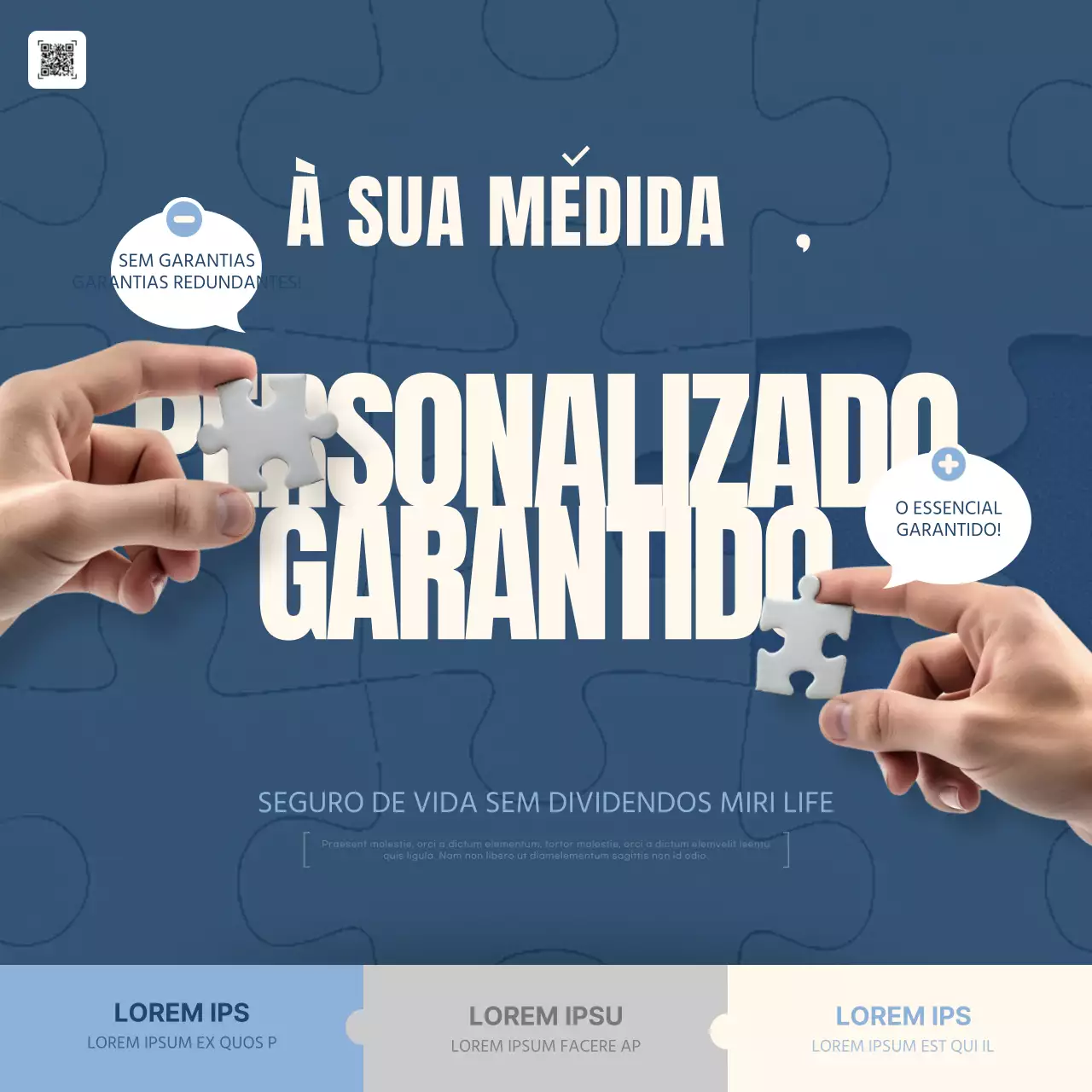 Informações sobre a apólice destacadas a azul-marinho e marfim