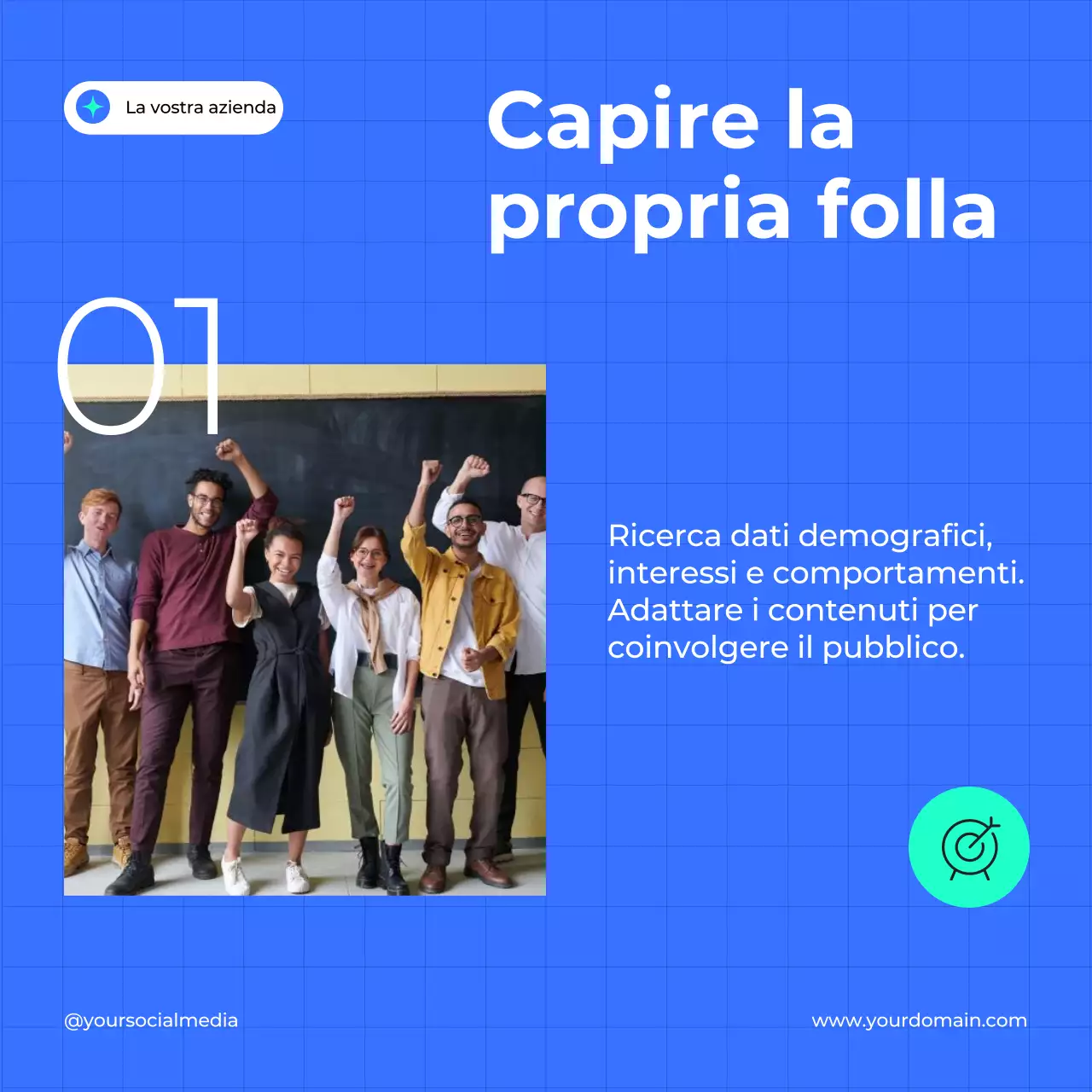 Guida alla strategia di social media marketing efficace e di tendenza in bianco e blu