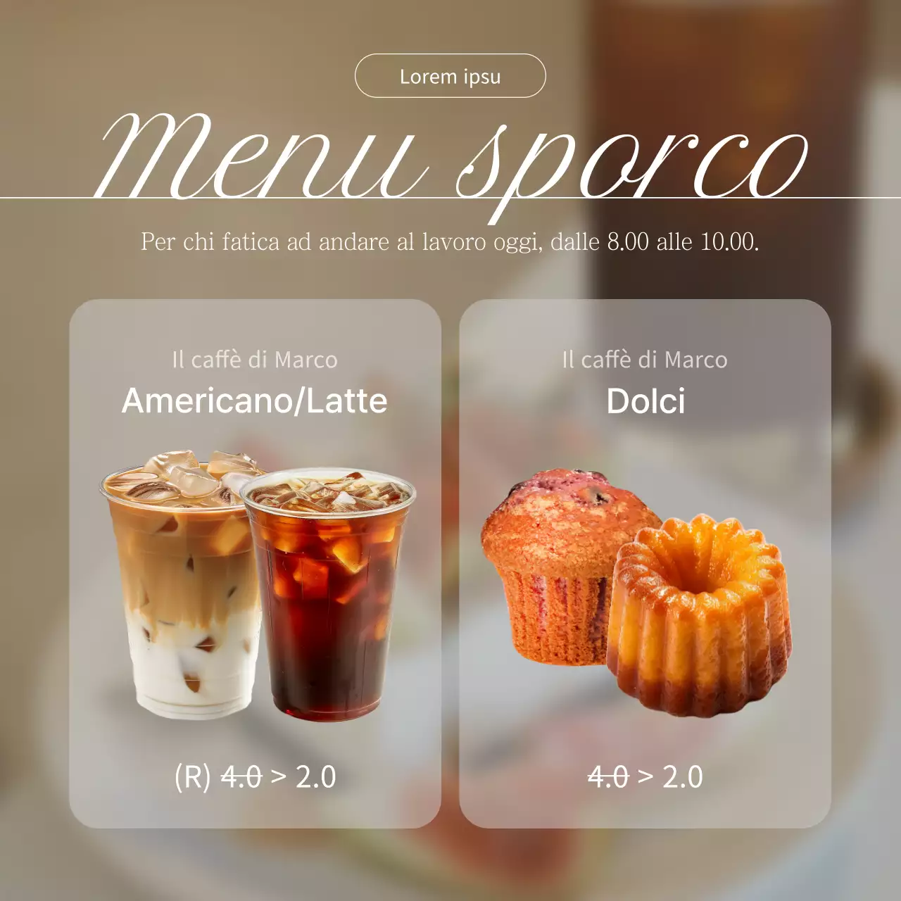 Annunci semplici per il caffè in marrone e beige Informazioni sugli annunci