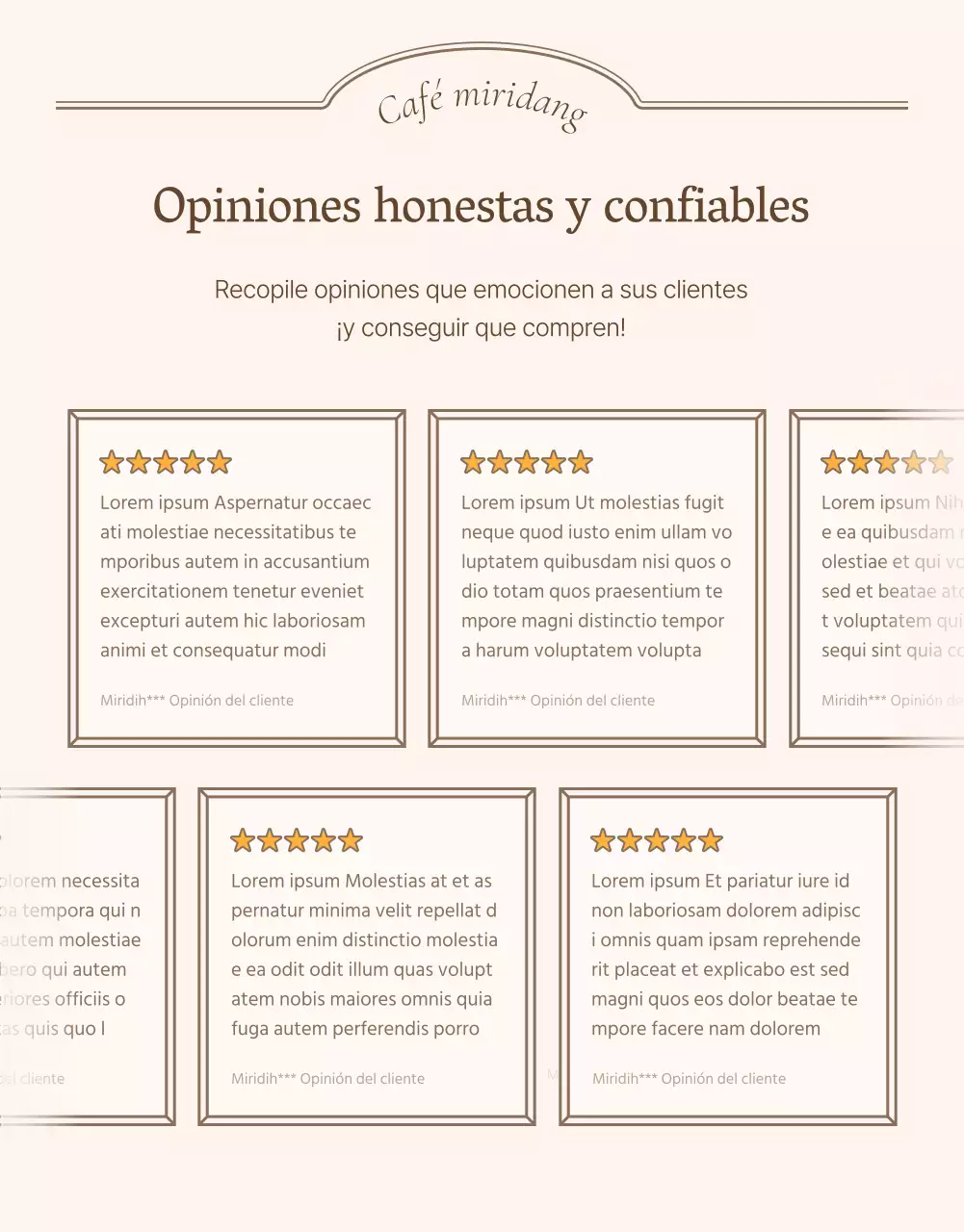 Se necesitan reseñas y anuncios para una página de detalles de concepto vintage en marfil y beige