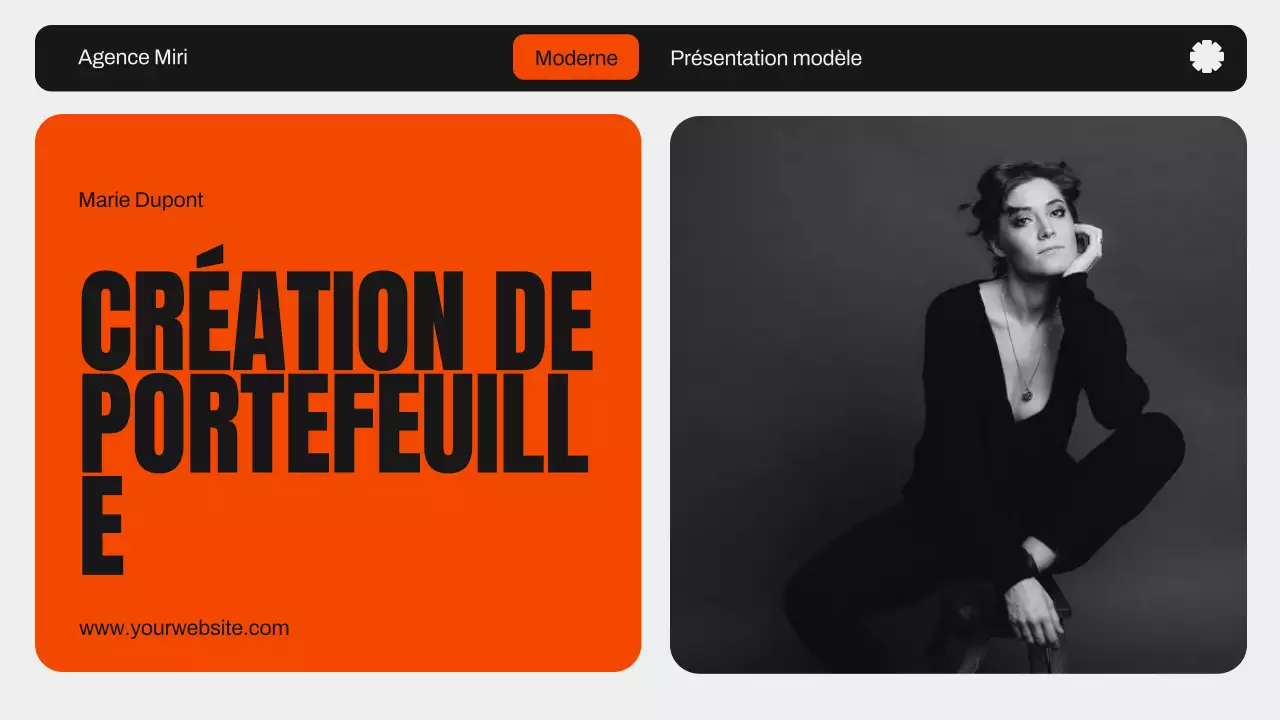 Portfolio créatif de design graphique moderne orange et noir