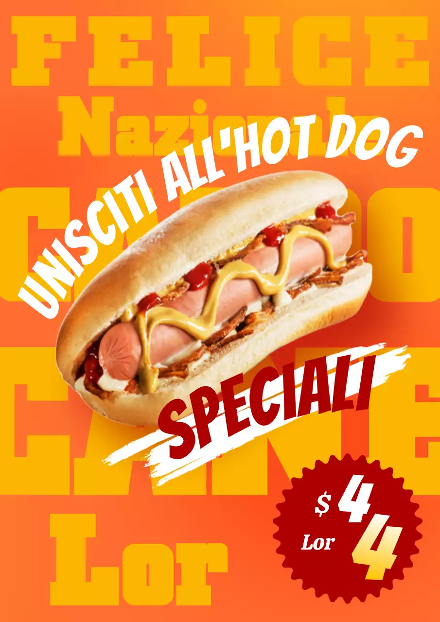 Promuovete il vostro evento per la Giornata Nazionale dell'Hot Dog con la pop art arancione e gialla