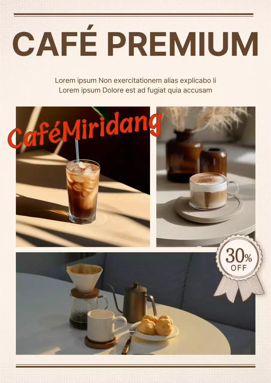 Publicité vintage pour un café et une boulangerie en ivoire et beige