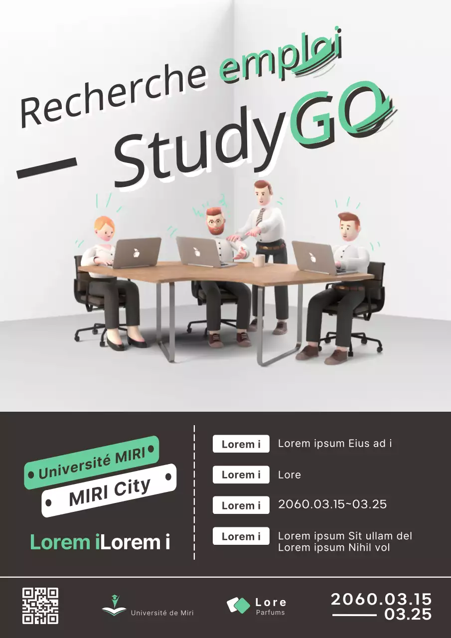 Annonce de stage de formation et de recrutement moderne blanc et noir