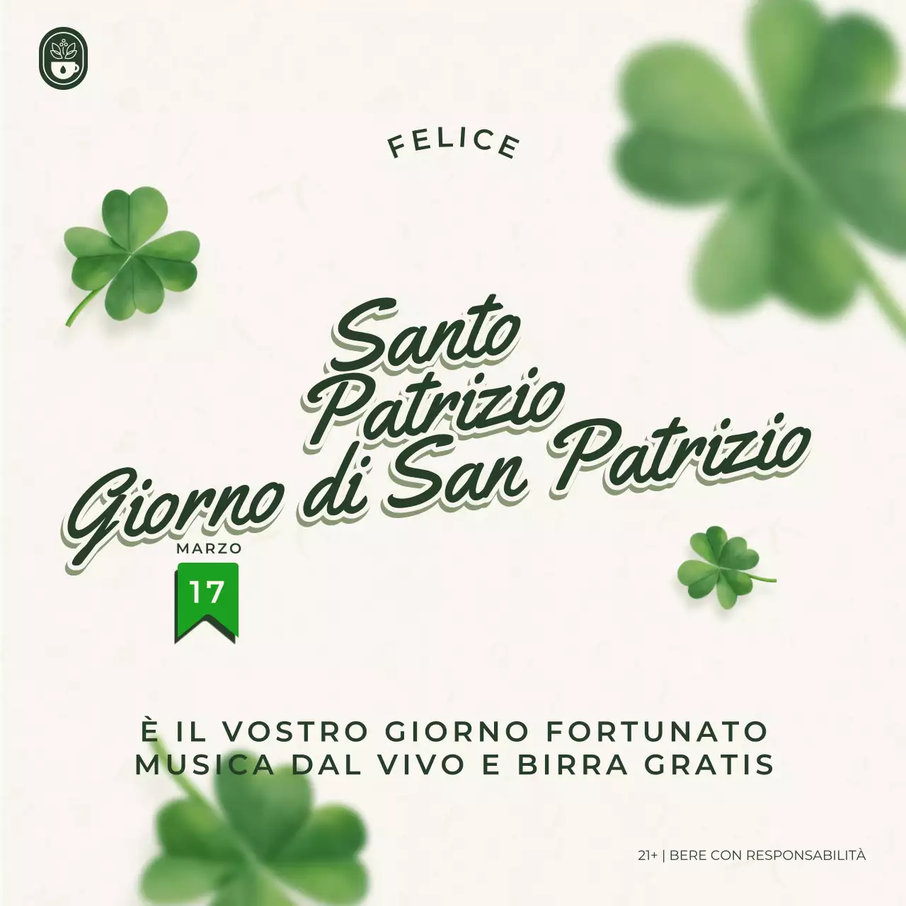 Pubblicità per l'evento di San Patrizio in beige e verde vecchio stile