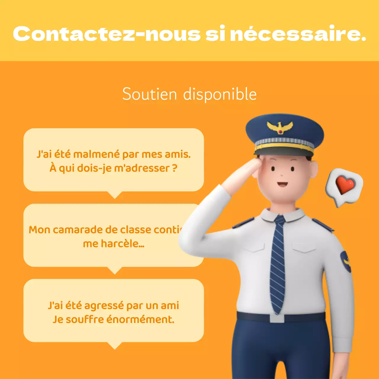 Une jolie campagne jaune et orange d'information sur la violence à l'école