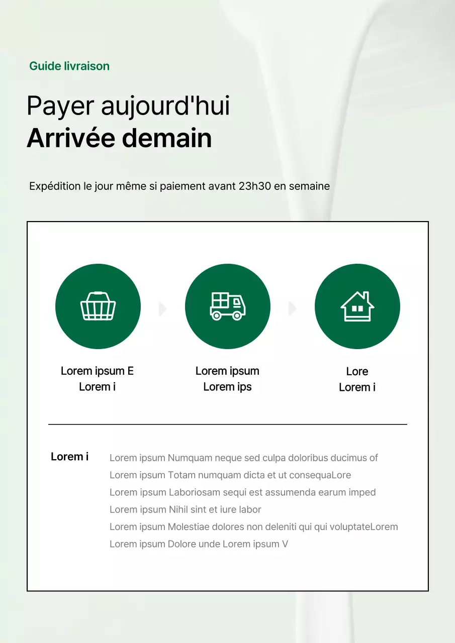 Un simple avis de livraison vert et blanc pour un centre commercial
