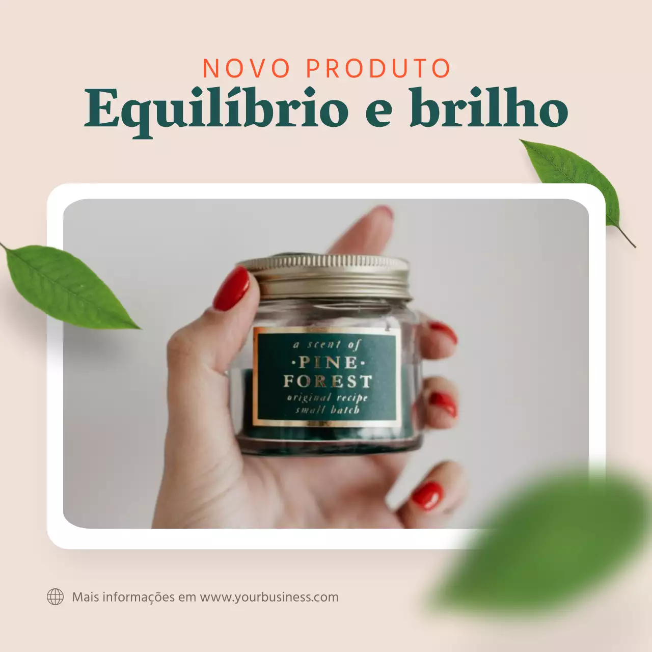 Anúncio de um novo produto de cuidados da pele em tons de bege e verde