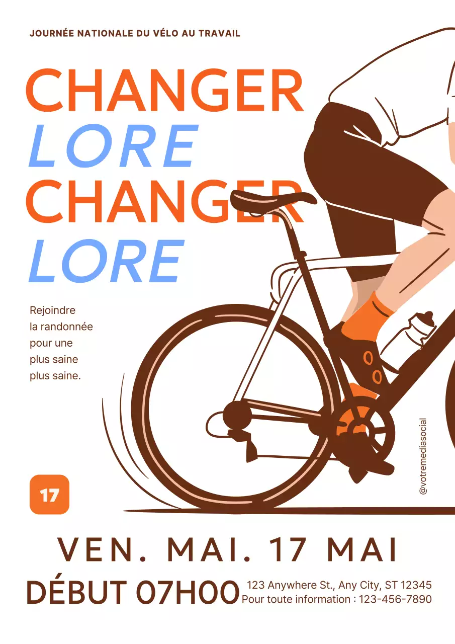 Orange and Brown Modern Bike Event Publicité pour la journée nationale du vélo au travail