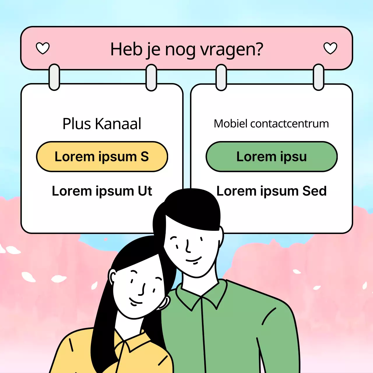 Een schattige blind date aankondiging in roze en lichtblauw