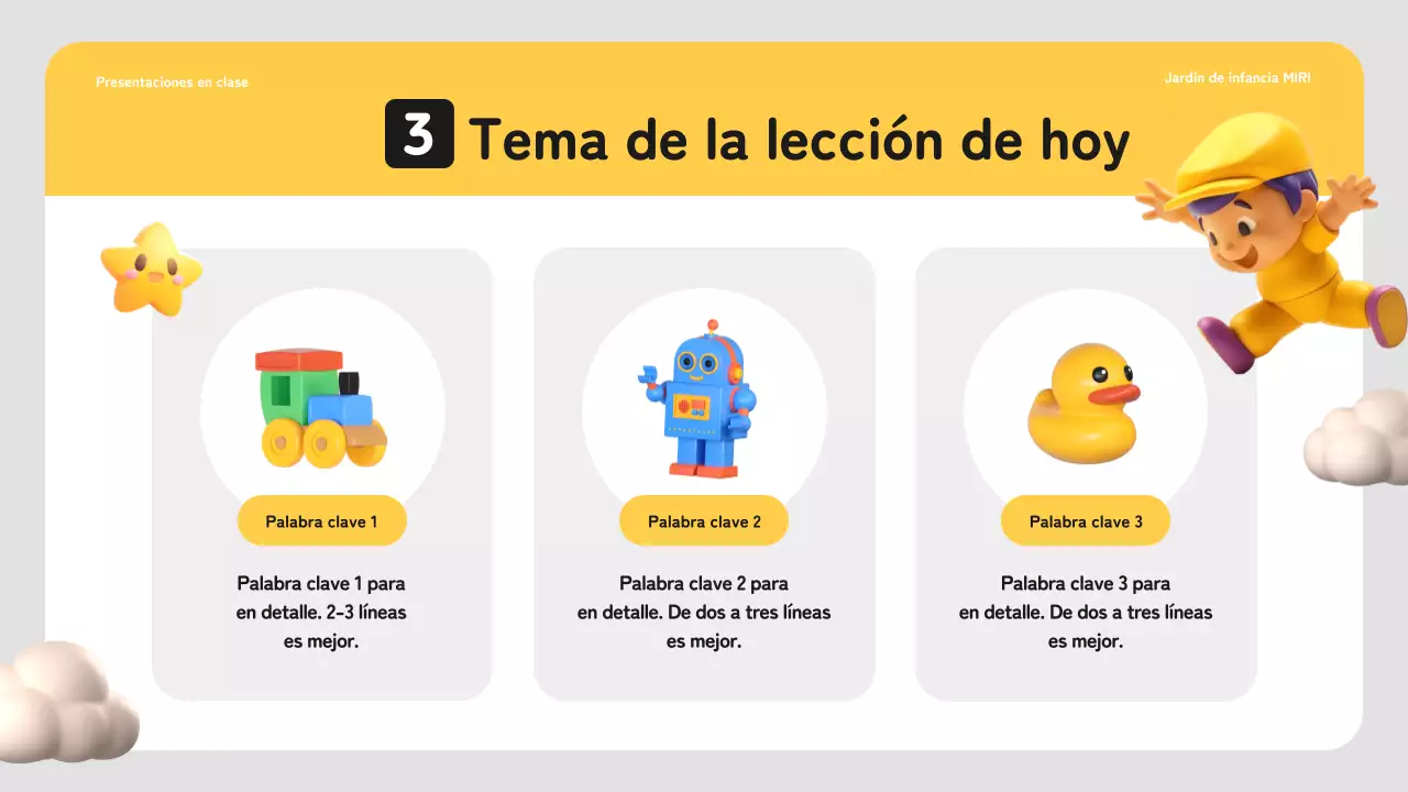 Plan sencillo de clases de preescolar en amarillo y blanco