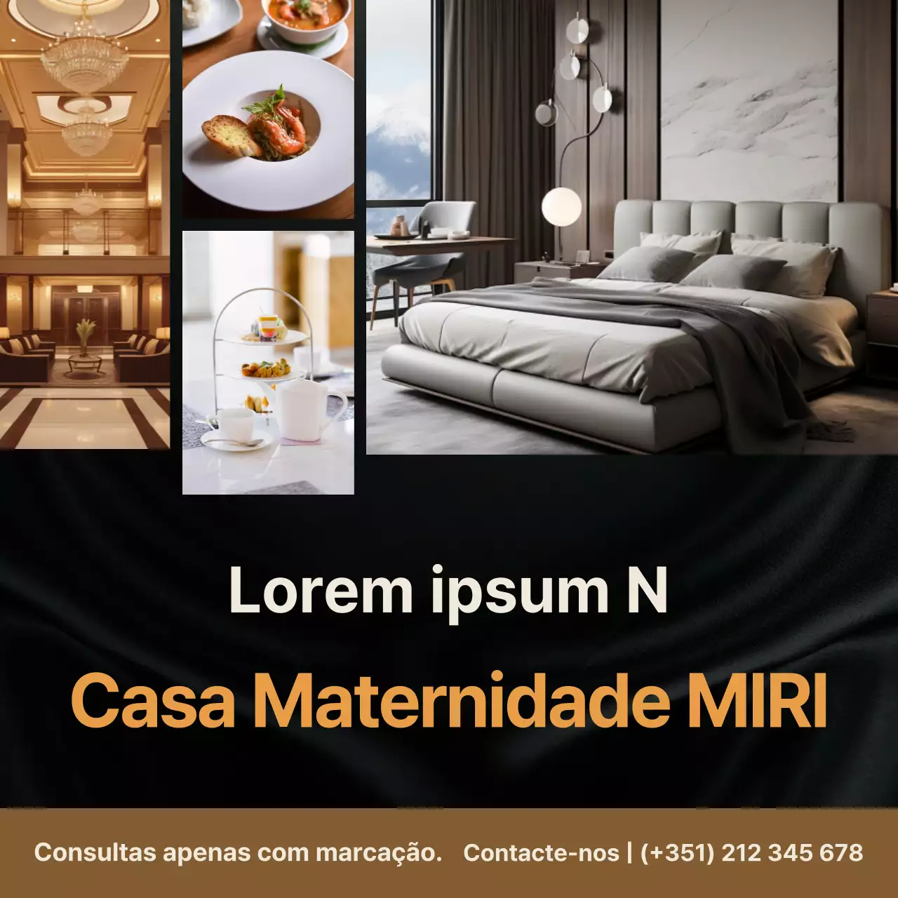 Anúncio de uma maternidade de luxo a preto e castanho