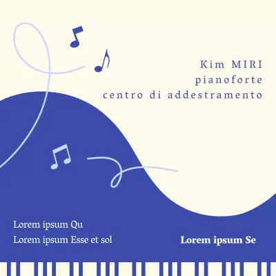 Una semplice scuola di pianoforte in blu fa un annuncio per nuovi studenti