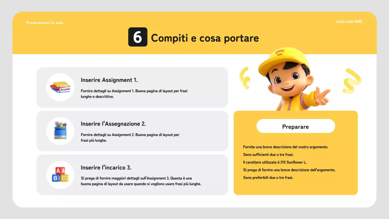 Semplice programma di lezioni prescolari in giallo e bianco