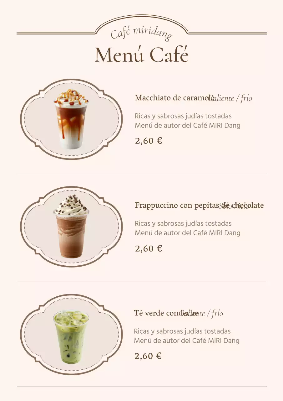 Vintage café panadería menú tablero de publicidad en marfil y beige