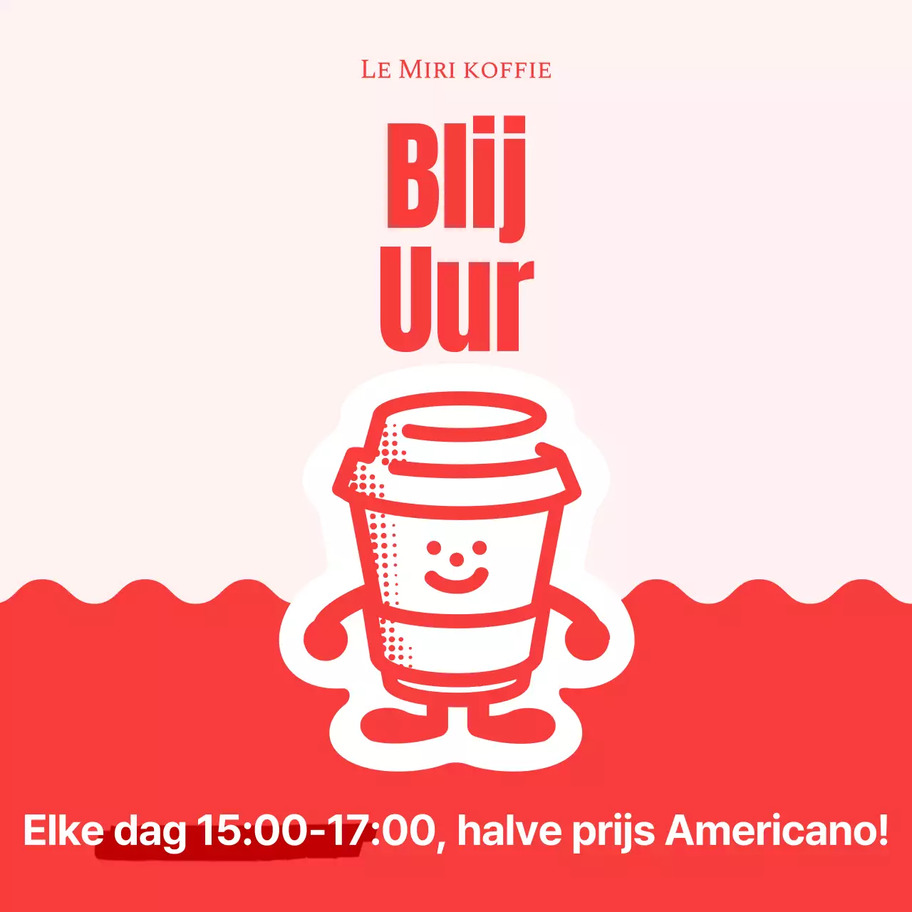 Eenvoudige cafe korting advertentie met een schattige rode kop karakter illustratie