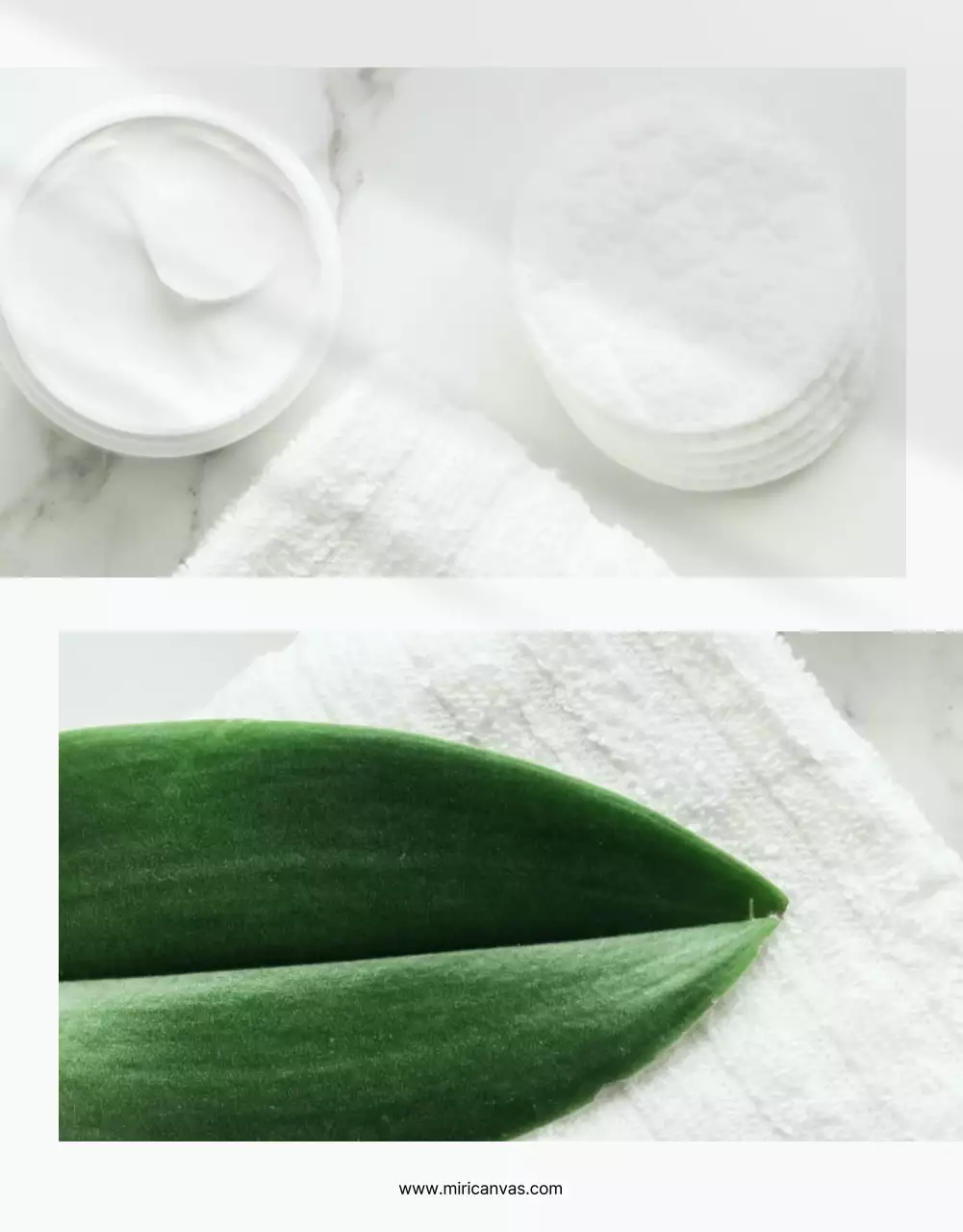 Mise en page simple de photos de cosmétiques naturels en vert et blanc pour promouvoir votre page