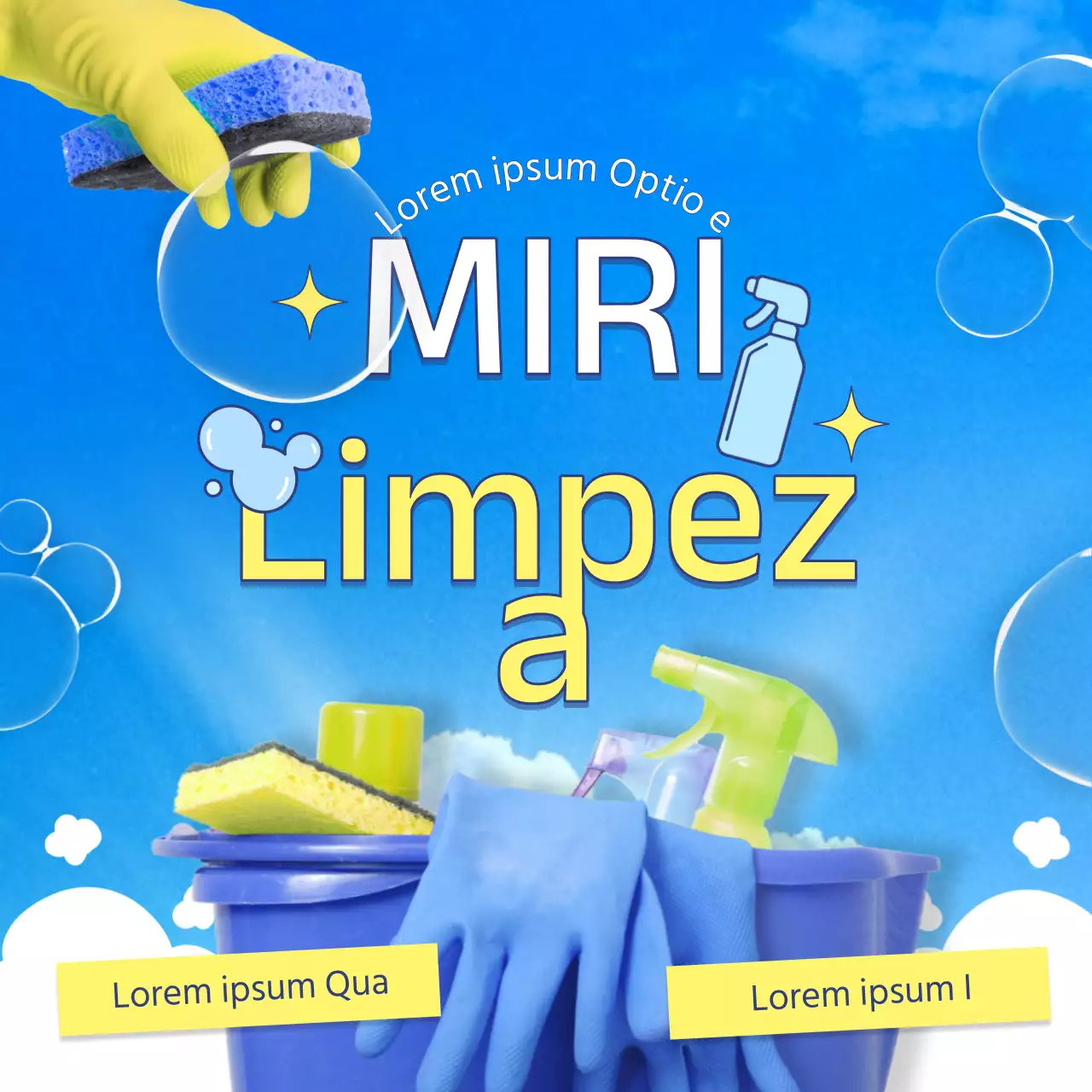 Promova a sua empresa de limpezas com toques de azul claro e amarelo