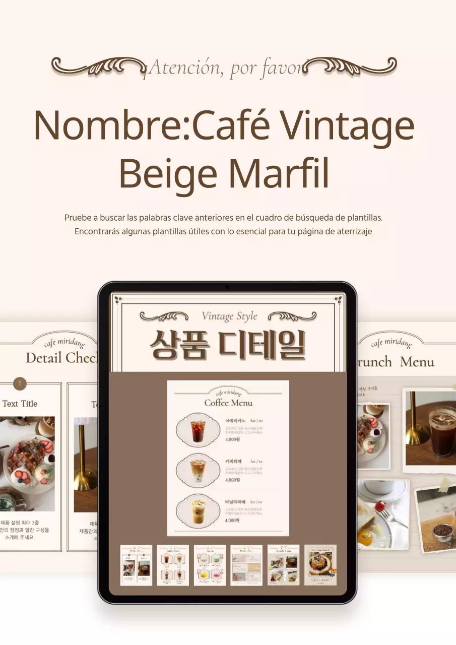 Vintage café panadería menú tablero de publicidad en marfil y beige