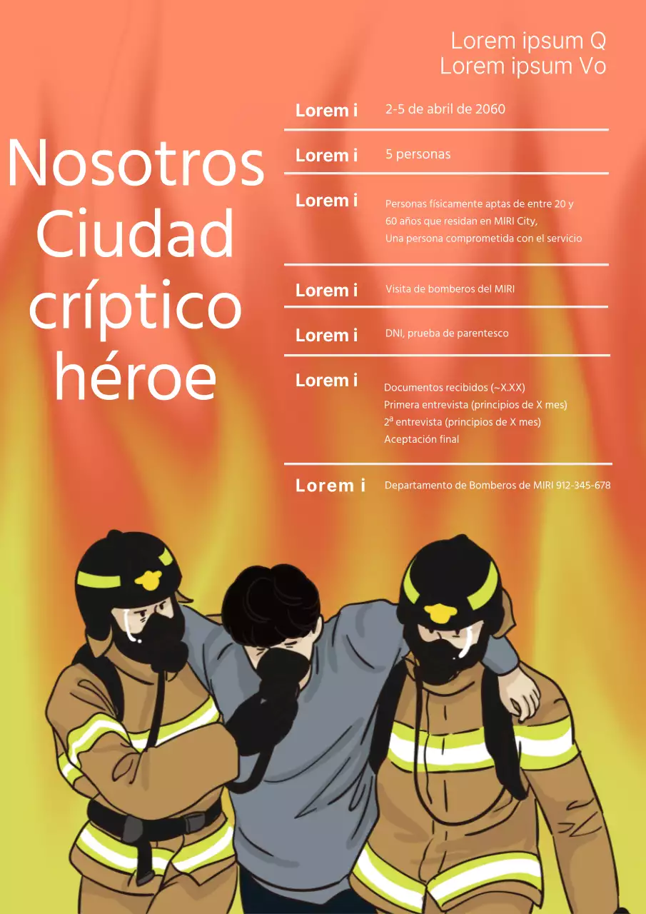 Un sencillo anuncio amarillo y naranja de contratación de bomberos