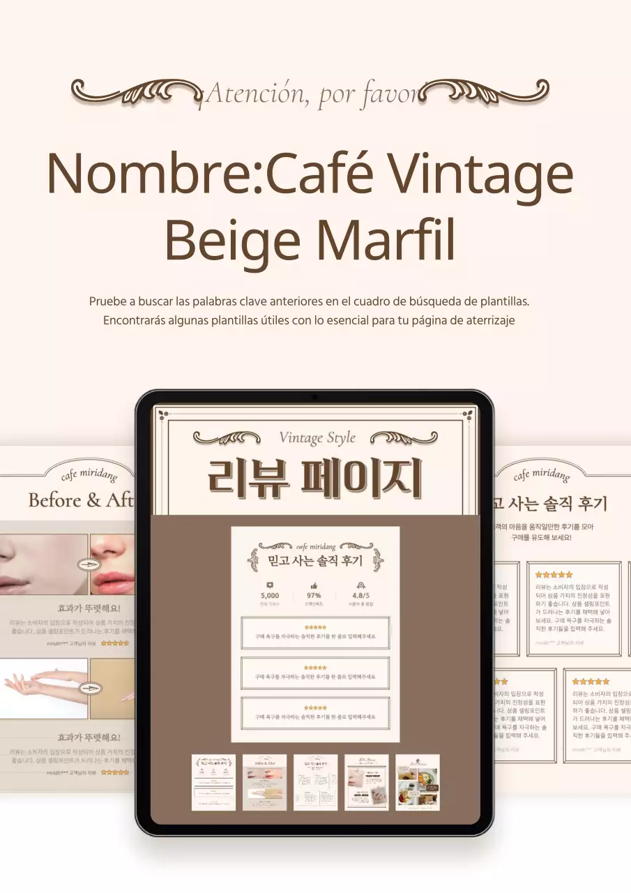 Anuncio vintage de cafetería panadería en marfil y beige