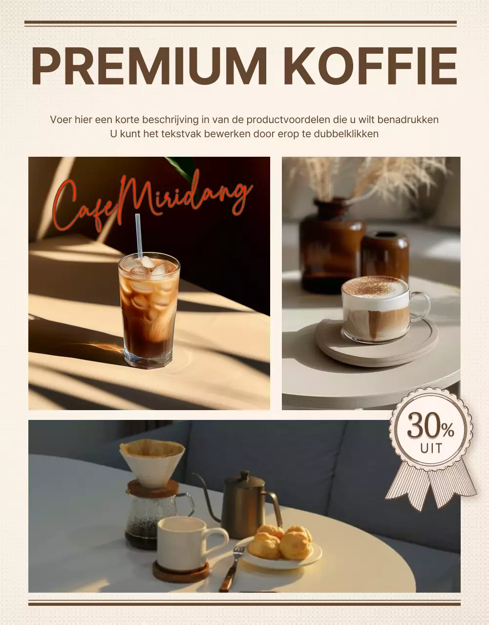 Vintage café bakkerij advertentie in ivoor en beige