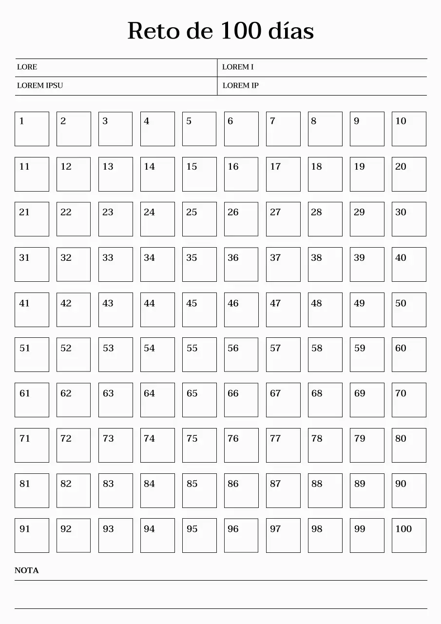 Emotivo calendario de objetivos de 100 días con fuentes serif y fondo beige