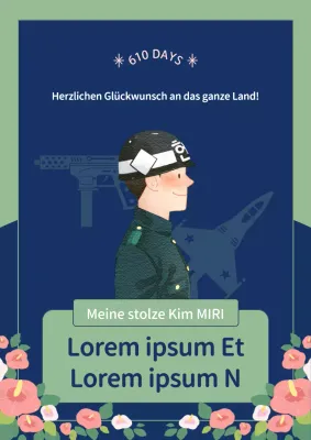 Niedlicher marineblauer und grüner militärischer Werbeflyer