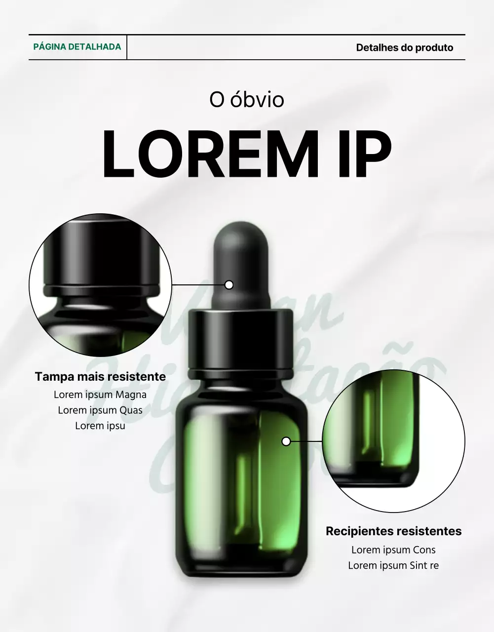 Promover uma página simples de descrição e de pormenor de cosméticos naturais verdes e brancos