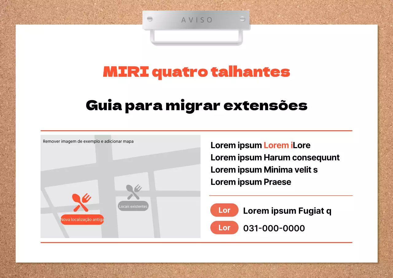 Um simples anúncio de mudança de loja em castanho e laranja