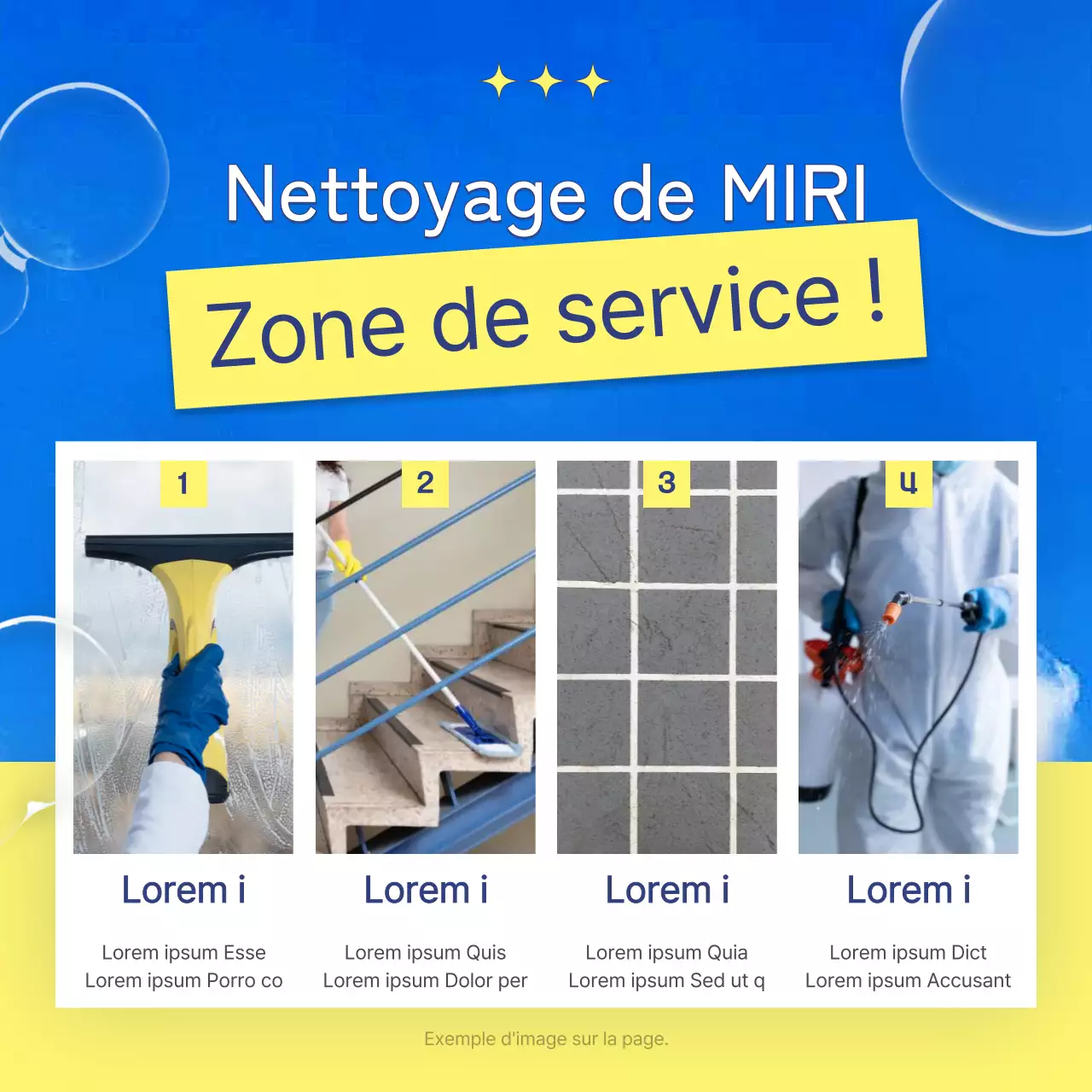 Faites la promotion de votre entreprise de nettoyage avec des accents bleu clair et jaunes.