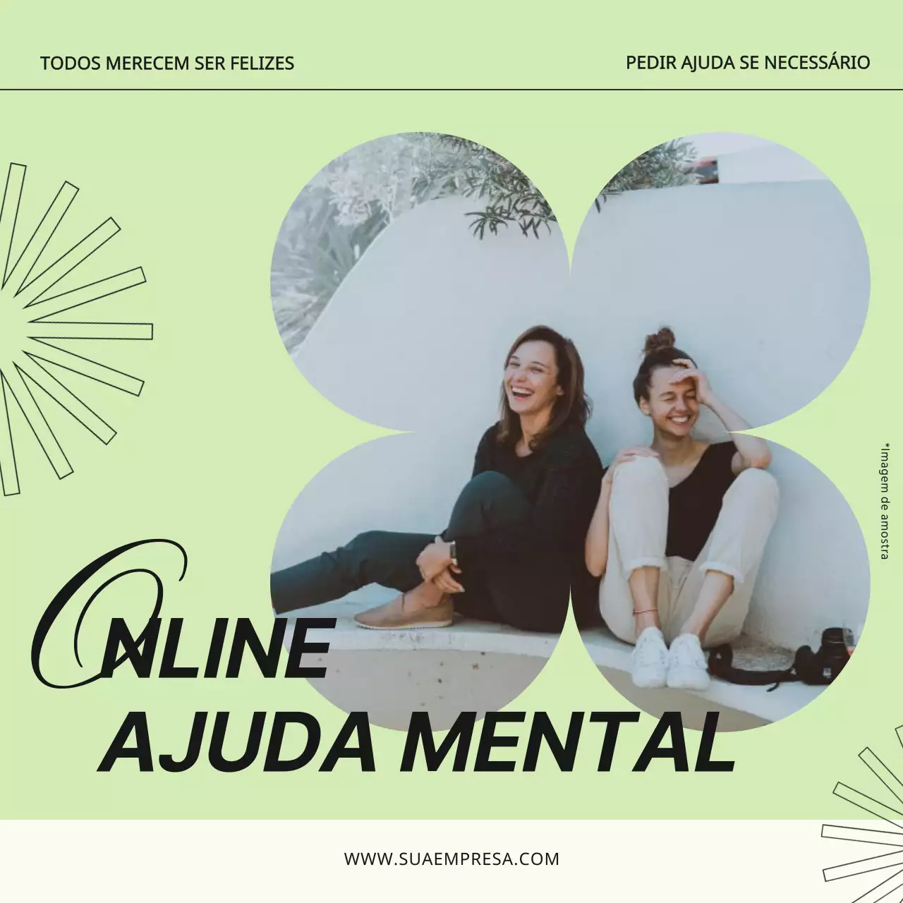 Campanha de sensibilização para a saúde mental na moda em tons de lima e bege