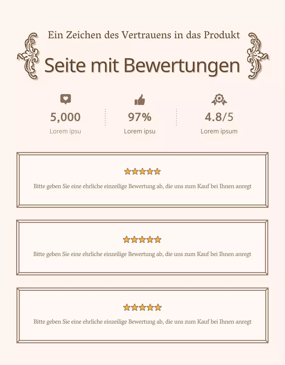 Bewertungen und Anzeigen für eine Vintage-Konzept-Detailseite in Elfenbein und Beige benötigt