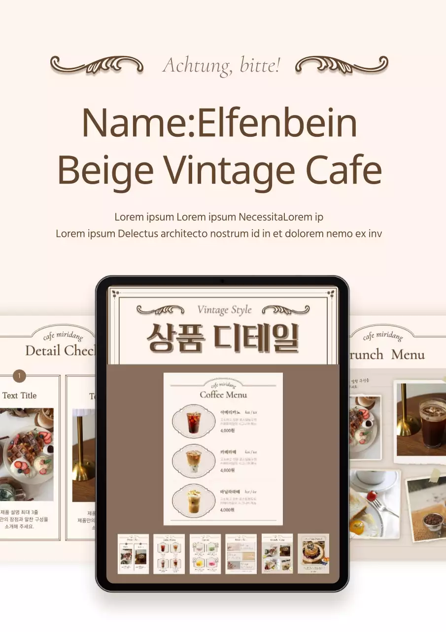 Vintage Cafe Bäckerei Menü Board Anzeige in Elfenbein und beige