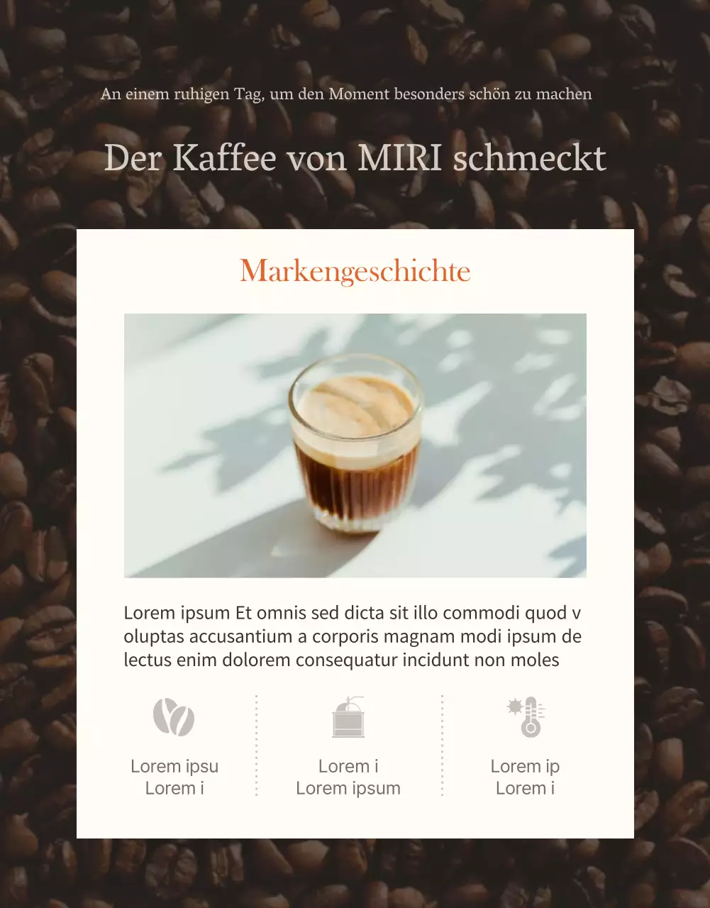 Werbung für modernen holländischen Kaffee auf braunem Hintergrund