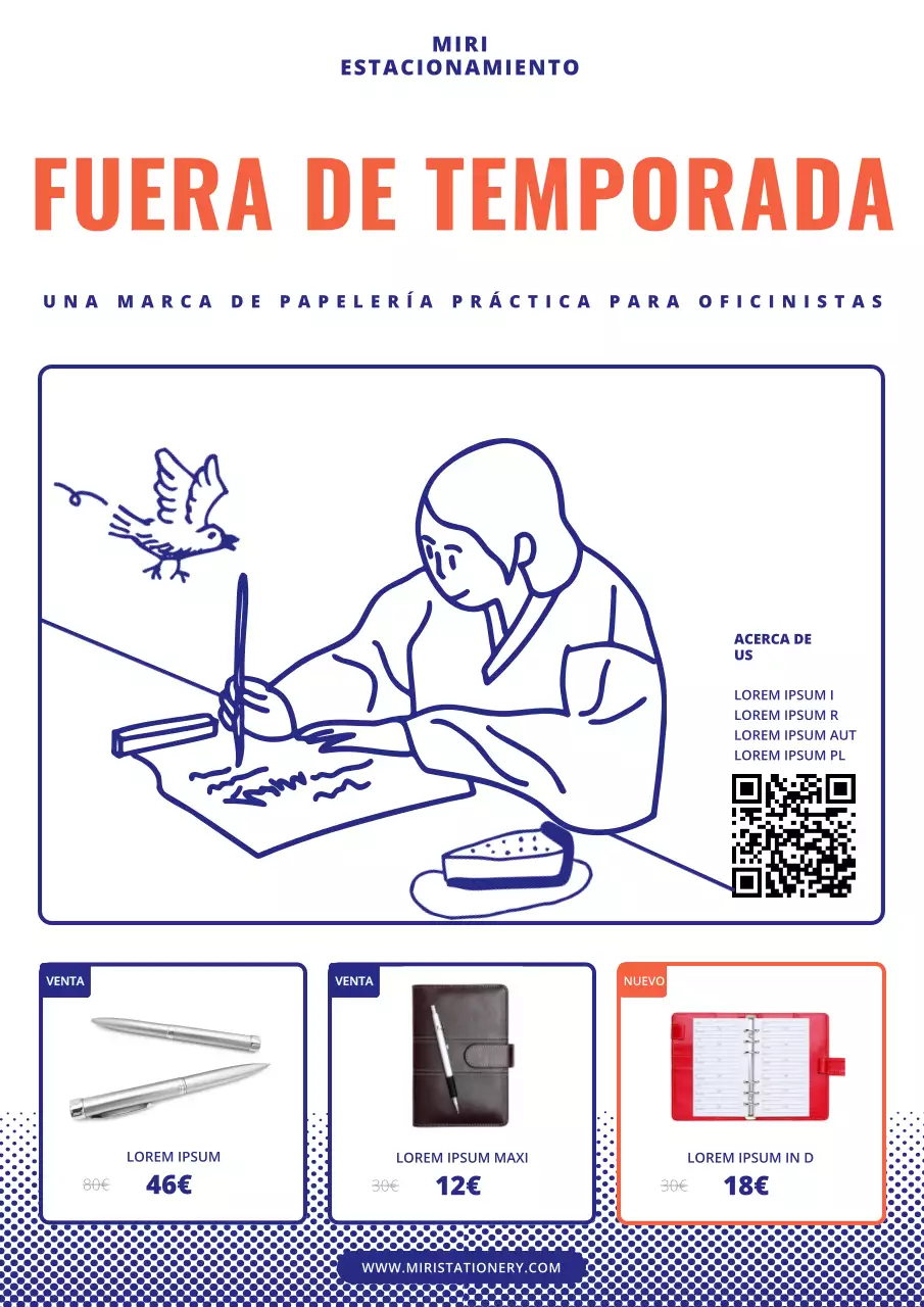 Promoción de descuentos en papelería moderna en rojo y azul marino
