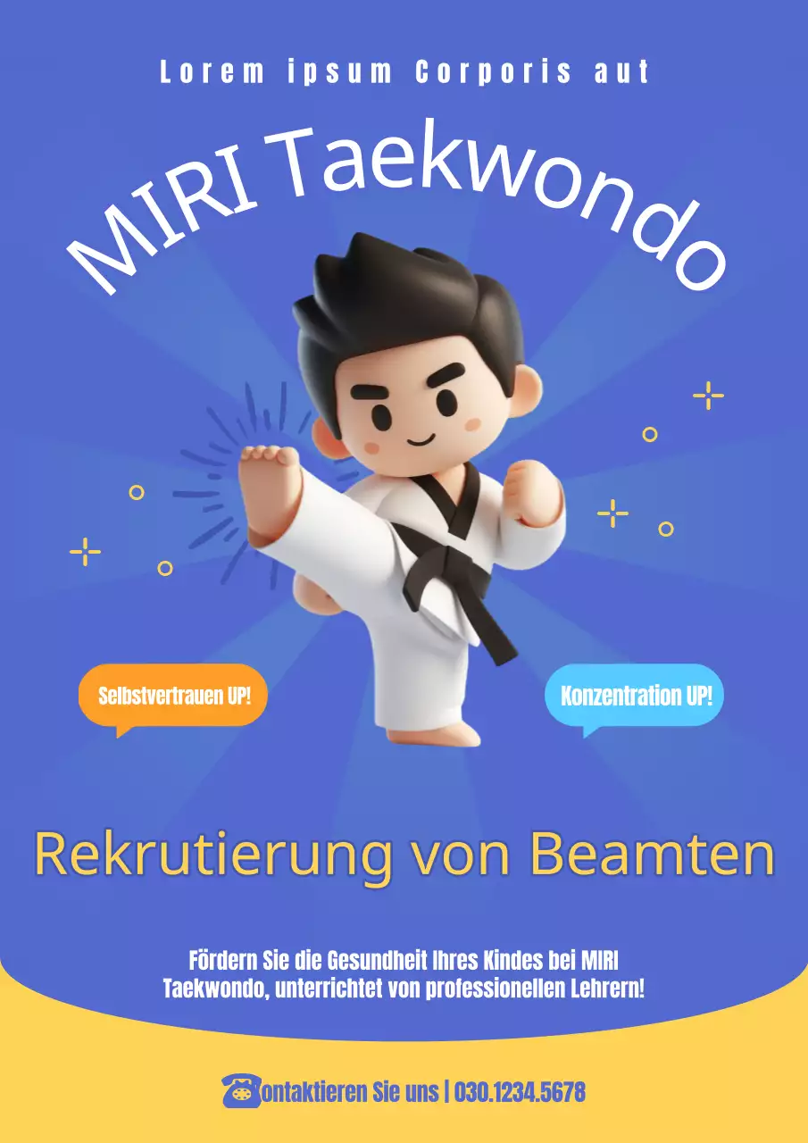 Kitschige blau-gelbe Kendo-Klassen-Anwerbeaktion