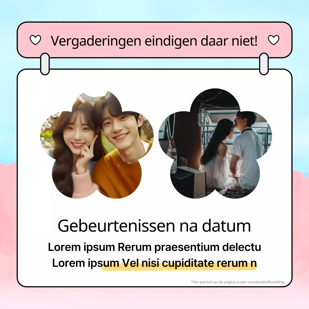 Een schattige blind date aankondiging in roze en lichtblauw