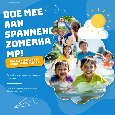 Blauw en wit charmant zomerkamp voor kinderen