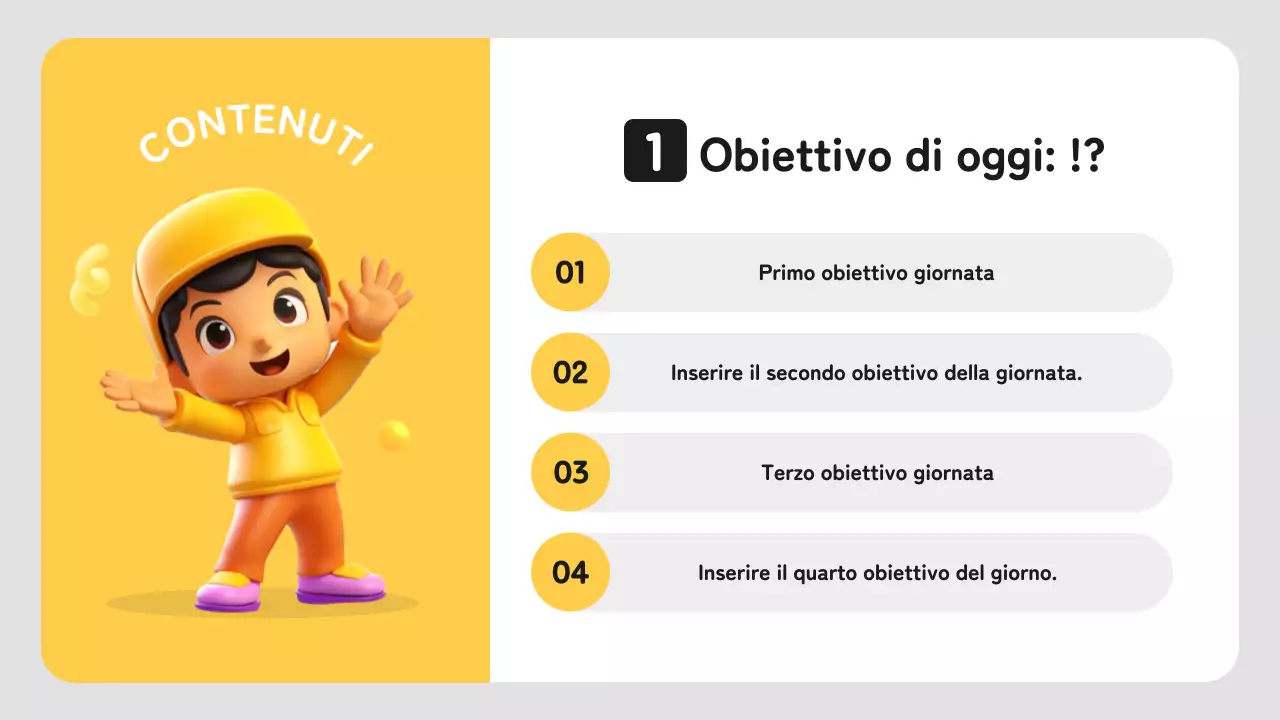 Semplice programma di lezioni prescolari in giallo e bianco