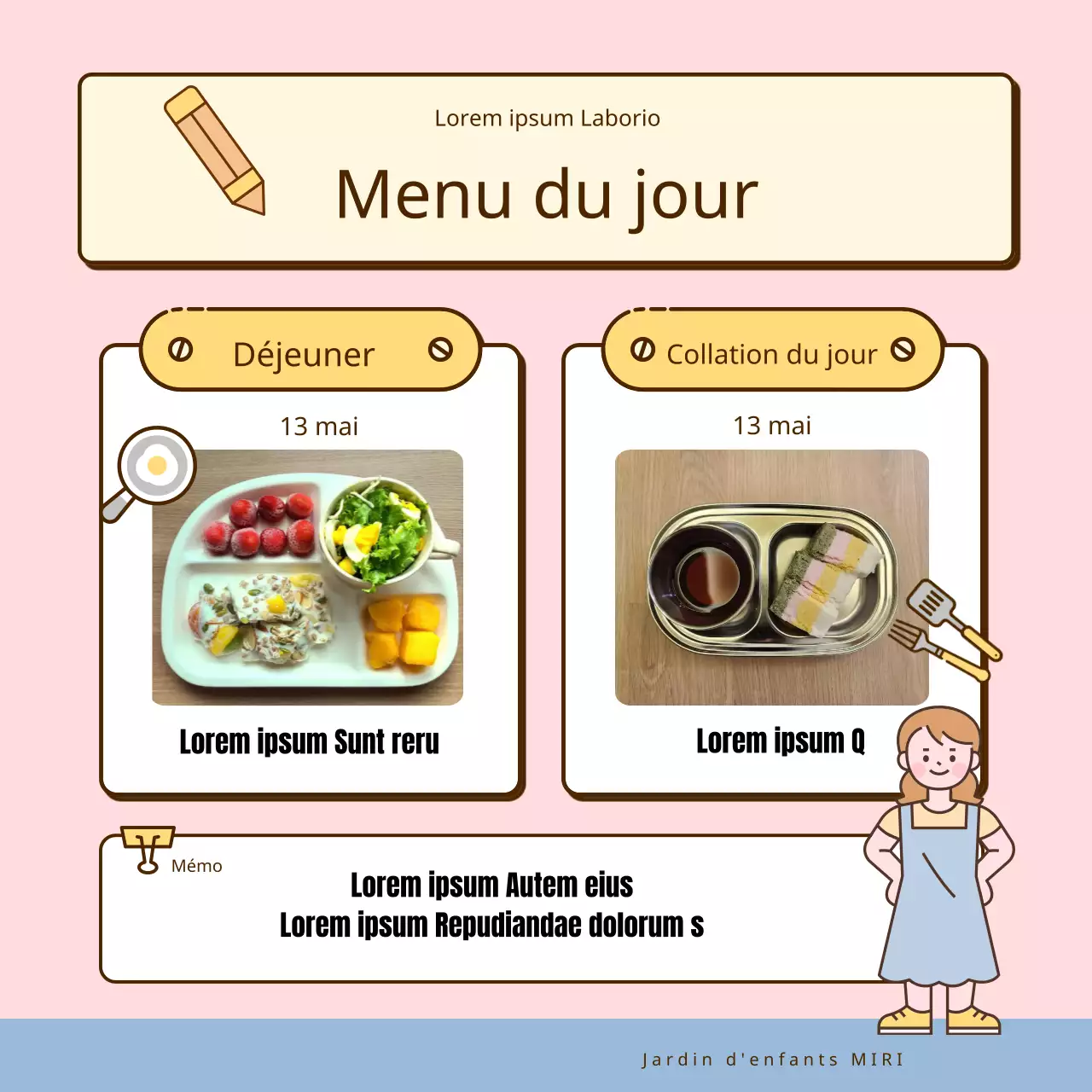 Une collection d'annonces mignonnes jaunes et roses pour l'école maternelle