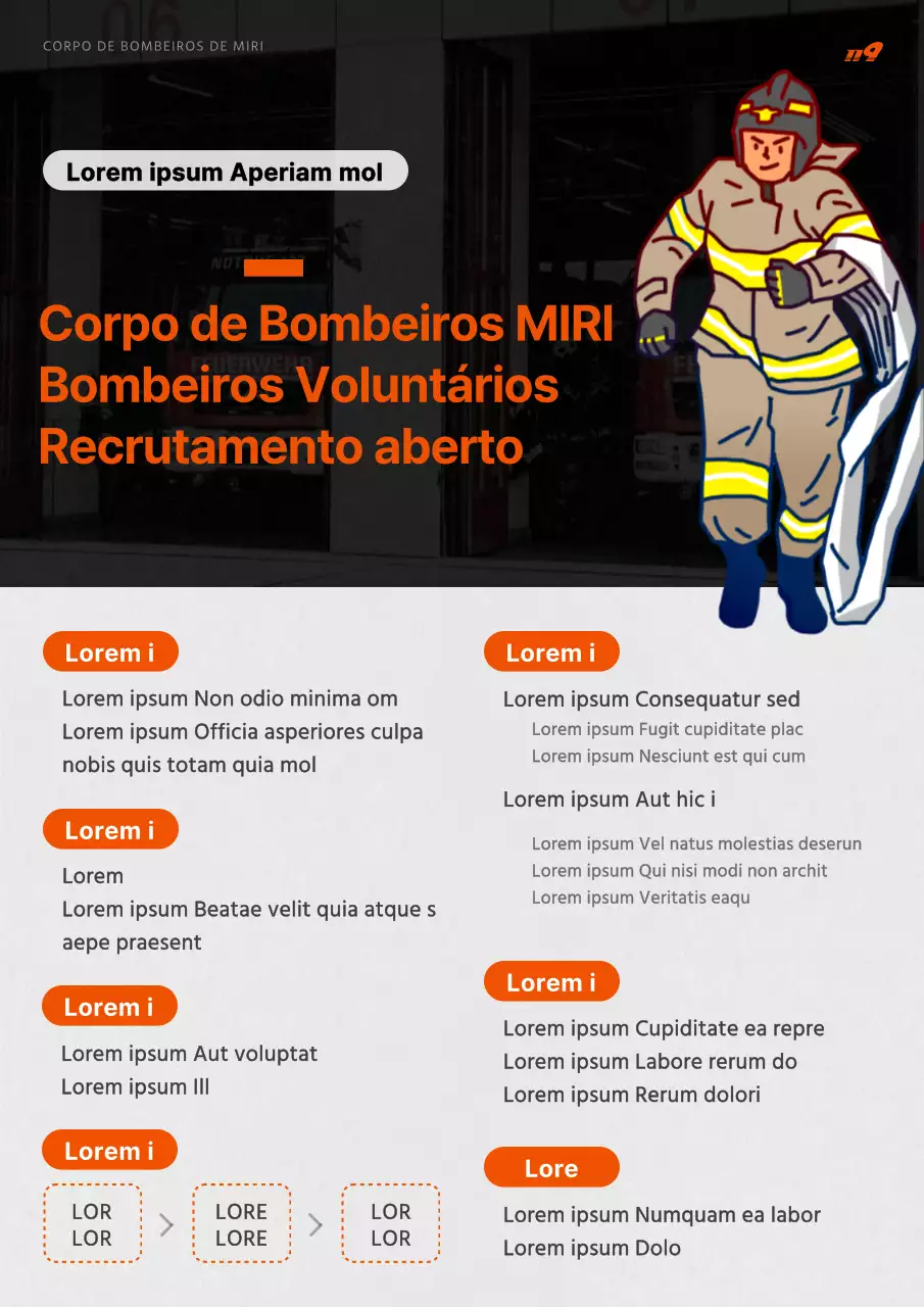 Uma simples ação de recrutamento de bombeiros voluntários laranja e preto