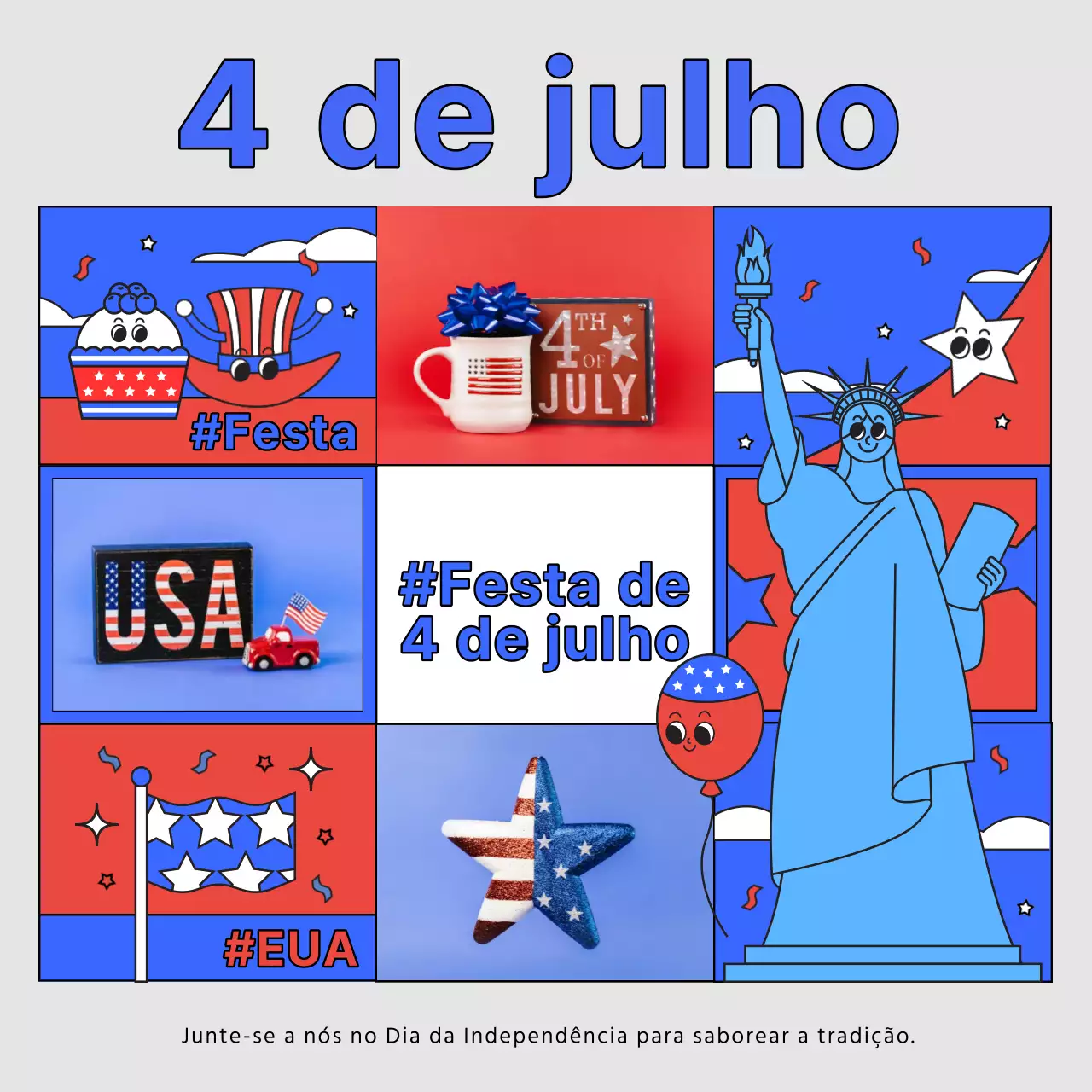 Um bonito anúncio vermelho e azul do Dia da Independência dos Estados Unidos