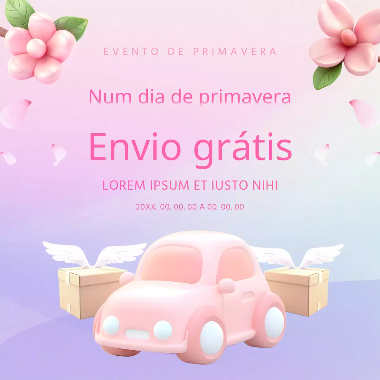 Publicações de marketing de saldos de primavera com toques de cor-de-rosa e roxo