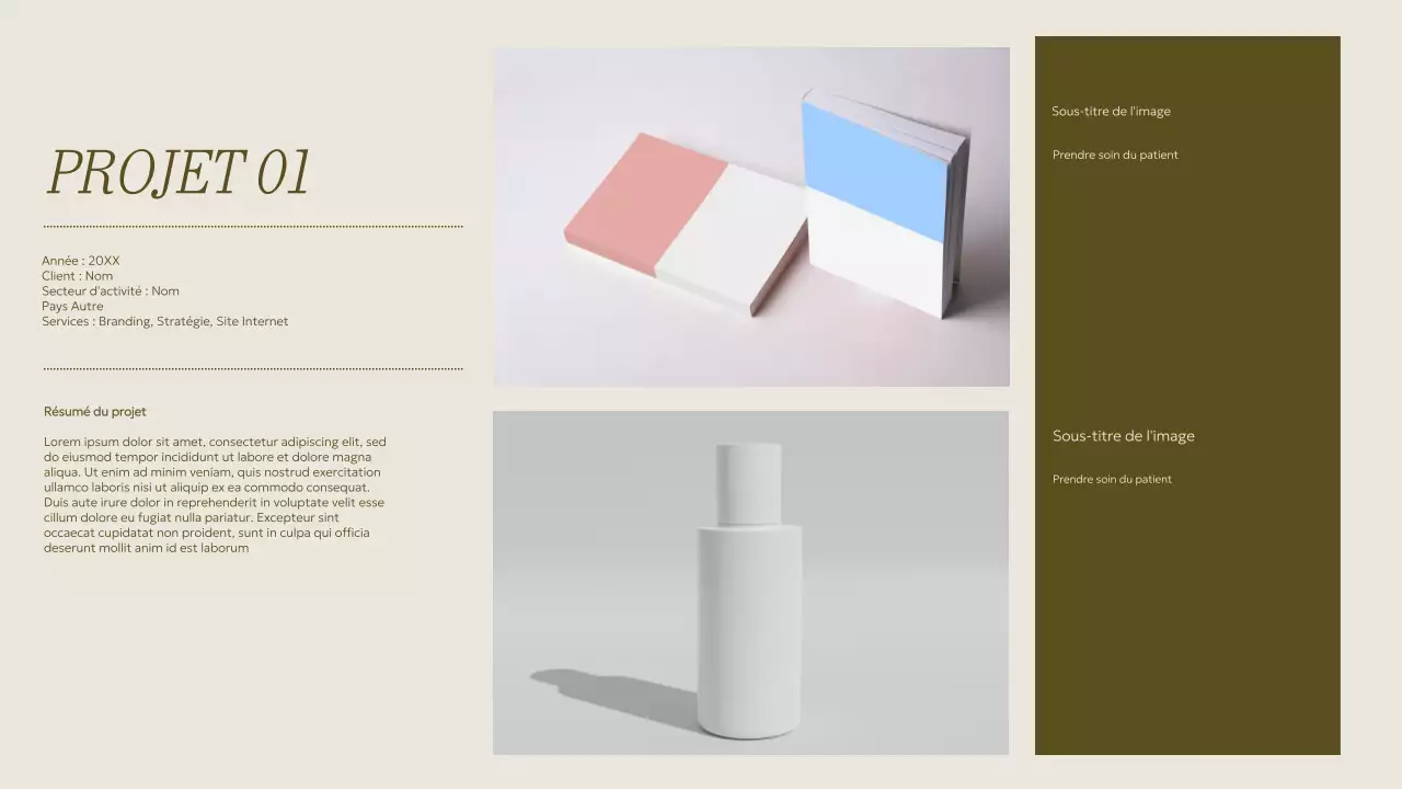 Matériel de portfolio créatif minimaliste beige et kaki