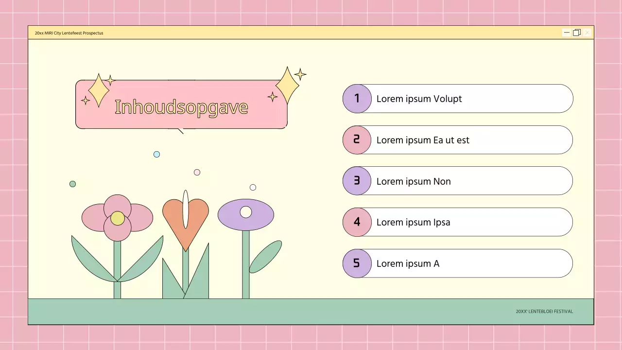 Een kitscherige festivalplanner met bloemen in roze en mauve