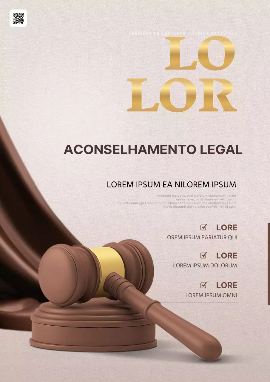 Promover o aconselhamento jurídico gratuito em castanho e dourado com um toque de classe