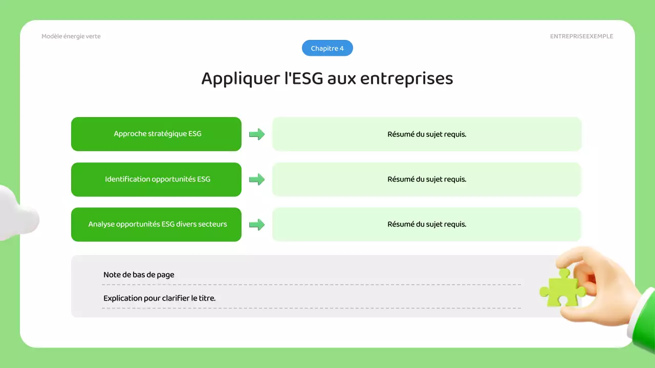 Un plan d'affaires ESG simple en vert et bleu