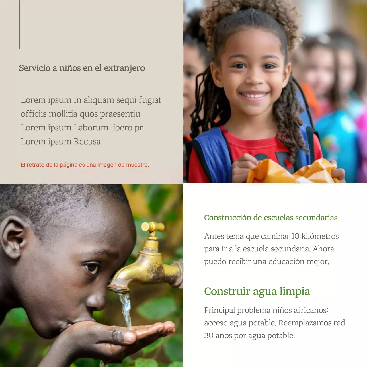 Promover el apadrinamiento de niños con minimalismo en blanco y marrón